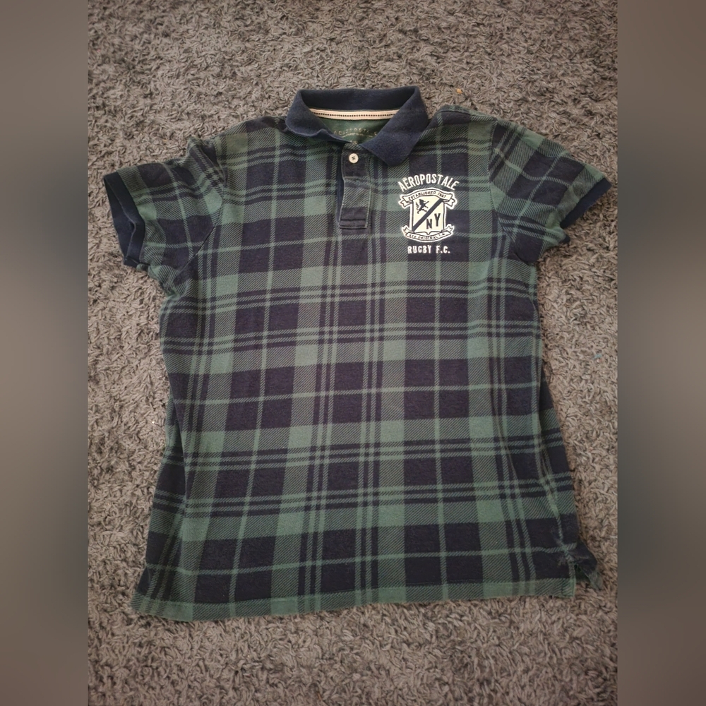 Aeropostale Navy and Green Plaid Kids Polo